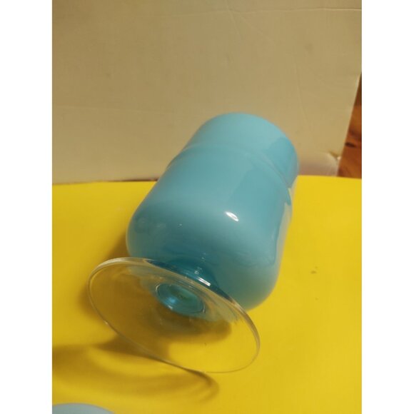 10" Gunnar Ander Design  Encased Blue/Turquoise Opaline Art Glass Jar Lidded - Picture 15 of 16